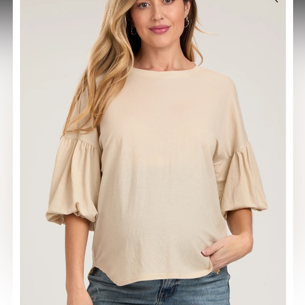 Maternity Drop Shoulder Puff Sleeve Top
